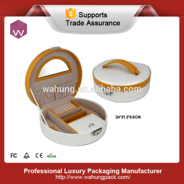 Fashion lady round PU jewelry box case for women's cosmetics
