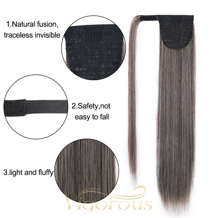 High Quality Best Clip In Ponytail Hot Sale Long Gray Straight For Women Tape In Natural Hair Extension Supplier