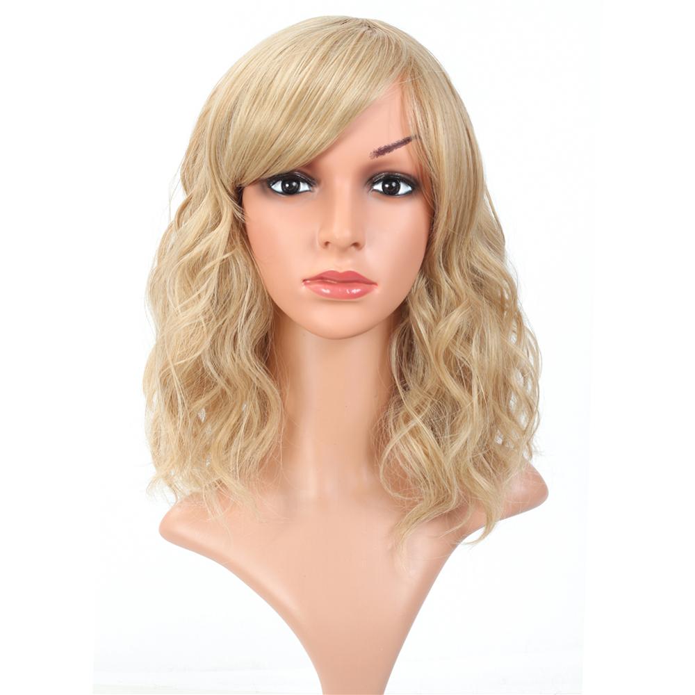 MYZYR own brand wig high-quality heat-resistant synthetic wig 16 inches, fluffy wavy bangs wig, noble gold artificial wig