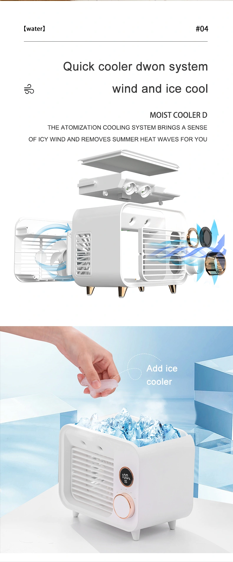 New LED Digital Display Home Appliance Portable Rechargeable Table Spray Mist Water Mini Electric USB Air Cooler Conditioner Desk Cool Fan