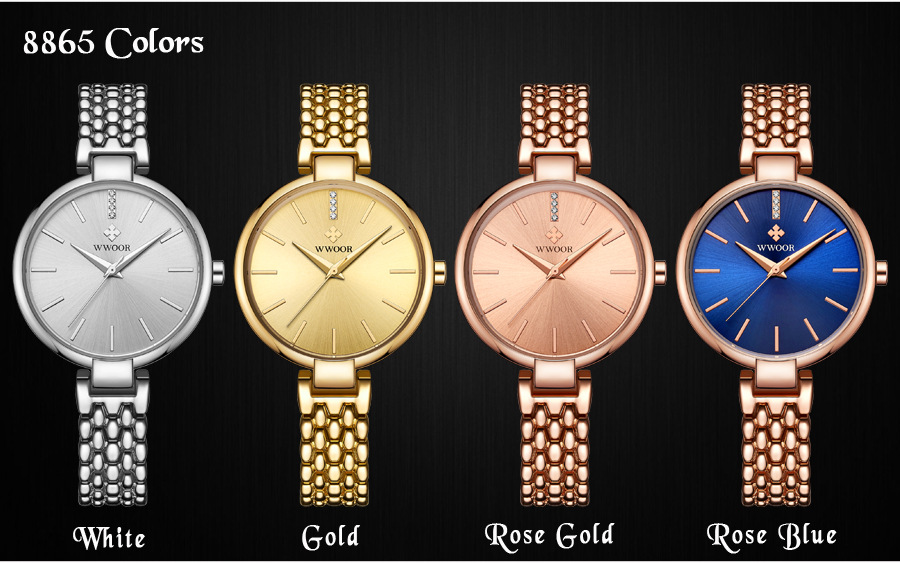 WWOOR 8865 Ladies Watch Quartz Luxury Rose Gold Watches Fashion Dress Wristwatches Stainless Steel Reloj de mujer