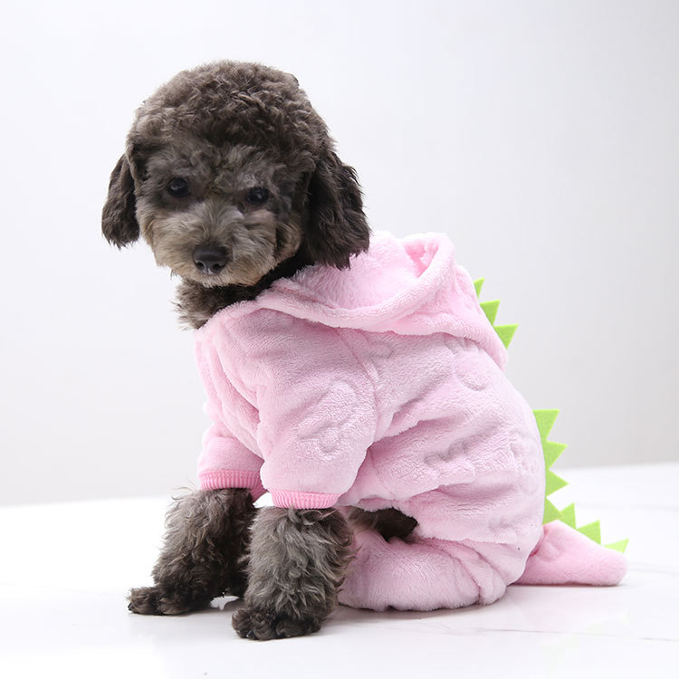 Wholesale Coral Fleece Dog Clothes Pet Dinosaur Clothes Autumn and Winter Warm Four-legged Dog Cat Clothes