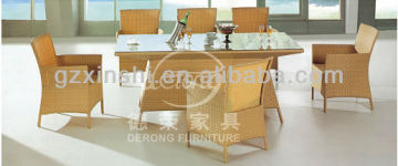 Wheat yellow wicker/rattan outdoor furniture dining table and chairs