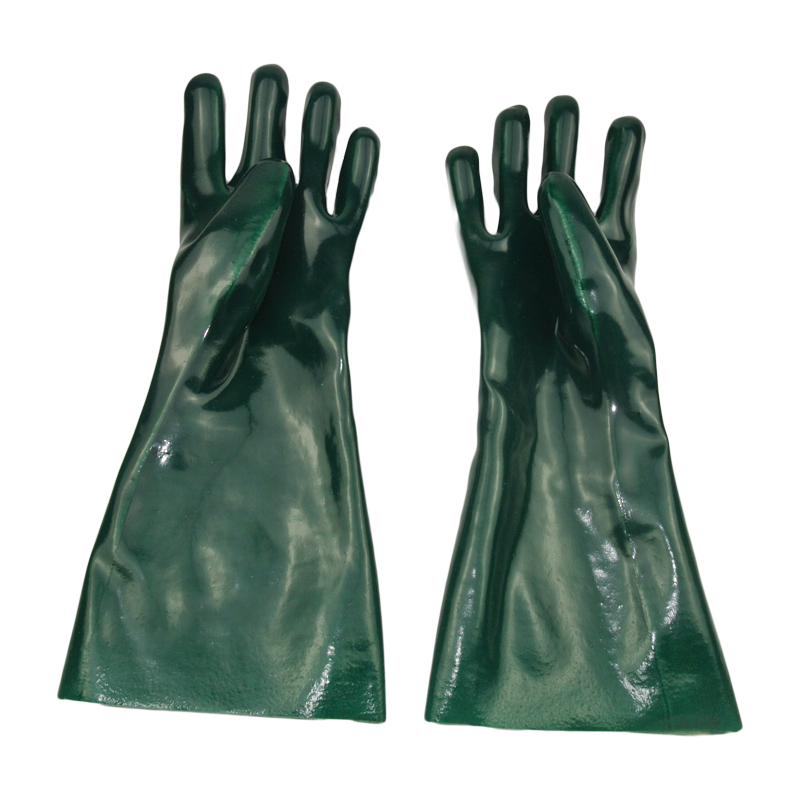 PVC coated green oil resistant long protective gloves