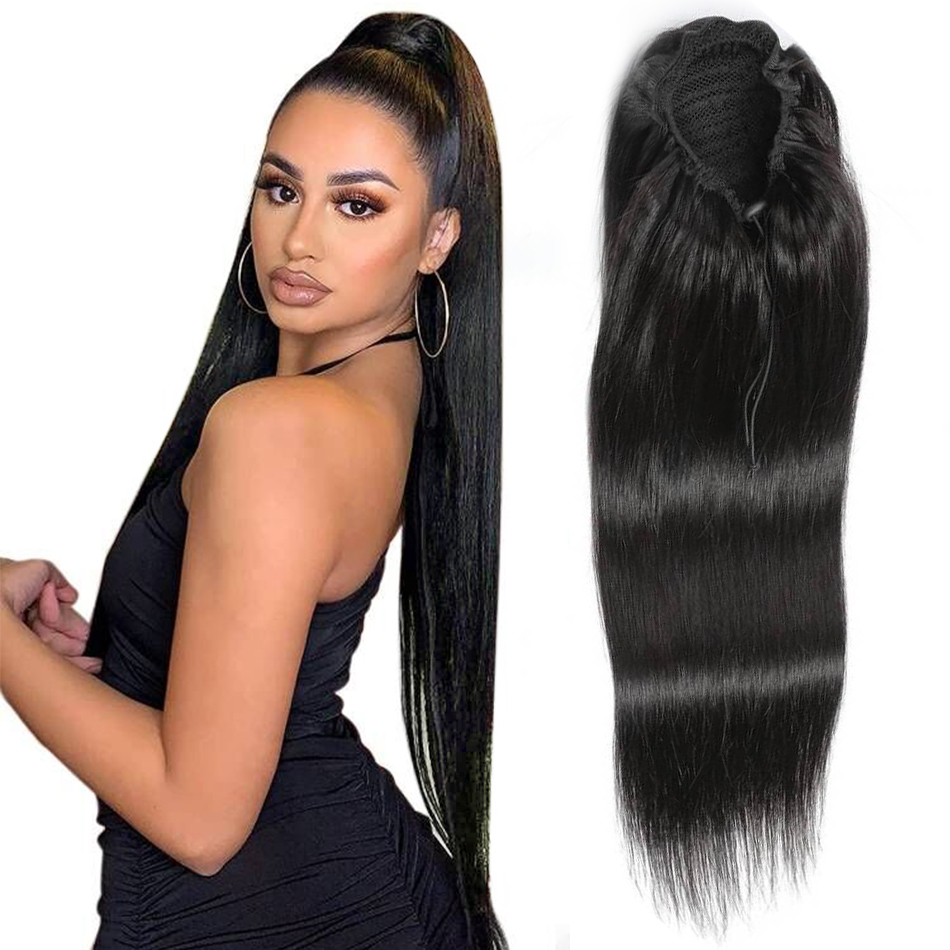 Wholesale Long Wavy Ponytail Human Hair Straight and kinky curly Drawstring Ponytails Clip in Hair Ponytail for Black women