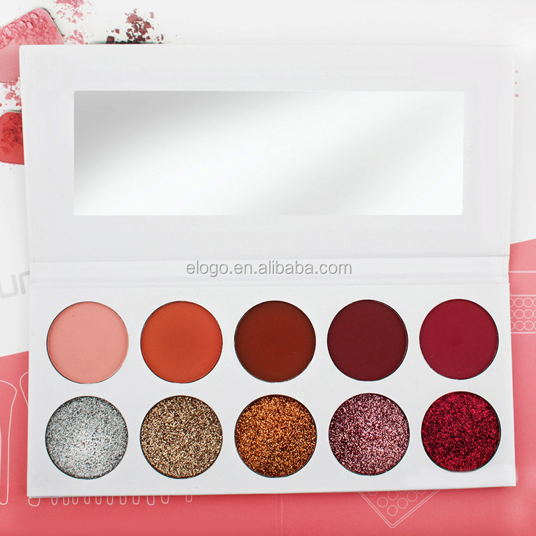 High quality Private Label Make Up Cosmetics 10 Color Pressed Glitter Eyeshadow Palette with White Box