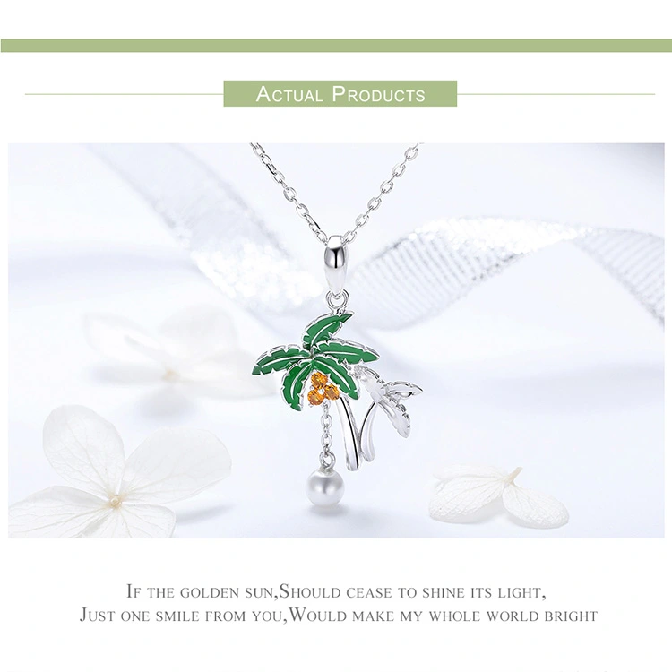 Silver Jewelry Summer Collection Genuine Coconut Tree Women Pendant Necklaces