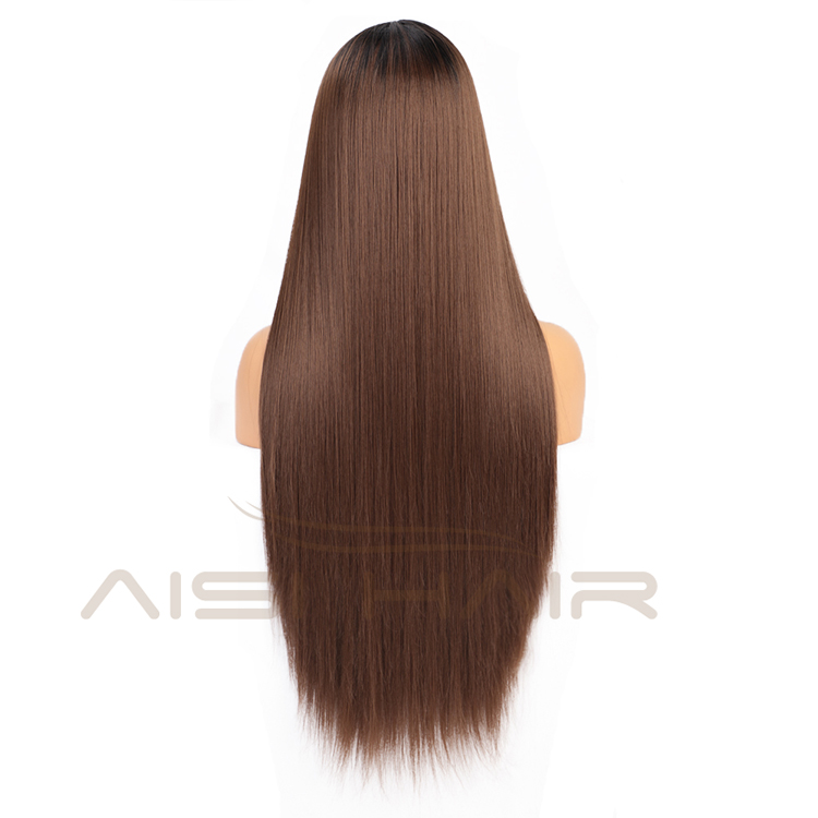 Aisi Hair Cheap High Quality Long Silky Straight Ombre Brown Dark Root Lace Wig Synthetic Hair Lace Front Wigs For Black Women