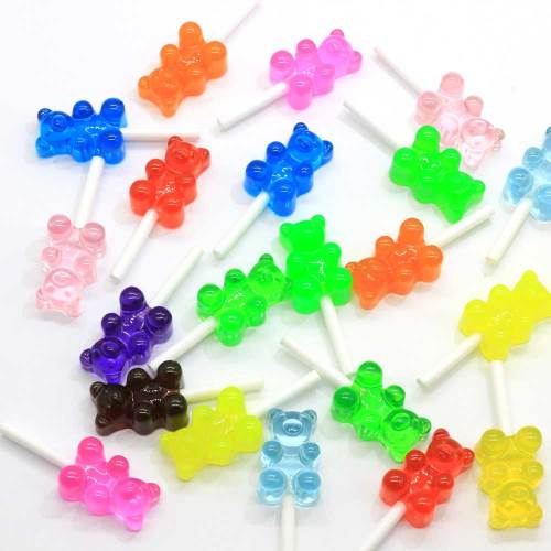 100 sztuk / partia śliczne Gummy Bear Lollipop Cabochons Dollhouse miniaturowe Gummy Bear Lollipop Flatback żywiczne kaboszony do kolczyków DIY