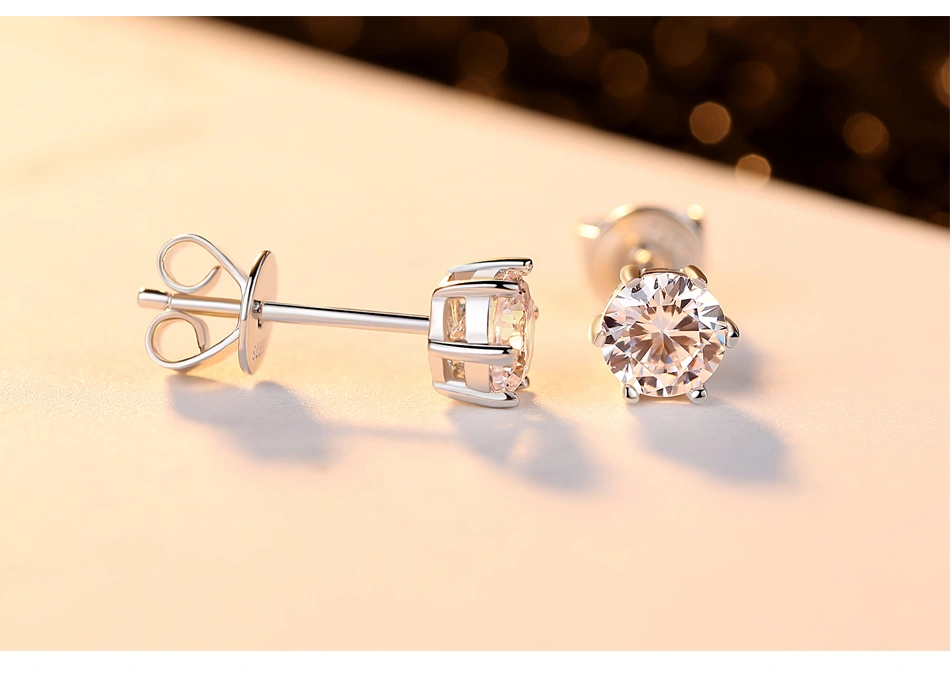 Luxury 5mm 1 Carat Round Cubic Zirconia 925 Sterling Silver Earring