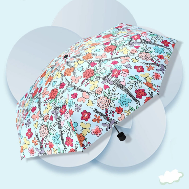 Windproof Portable Mini Full Print Flower Printing 5 Folding Umbrella with Custom Logo