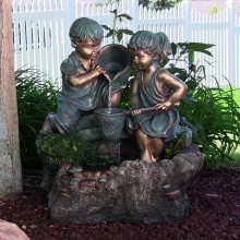 large outdoor sculptures metal craft boy and girl bronze sculptures