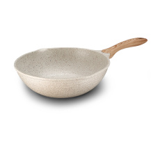 Alluminio in tondino di fusione Wok con maniglia in legno