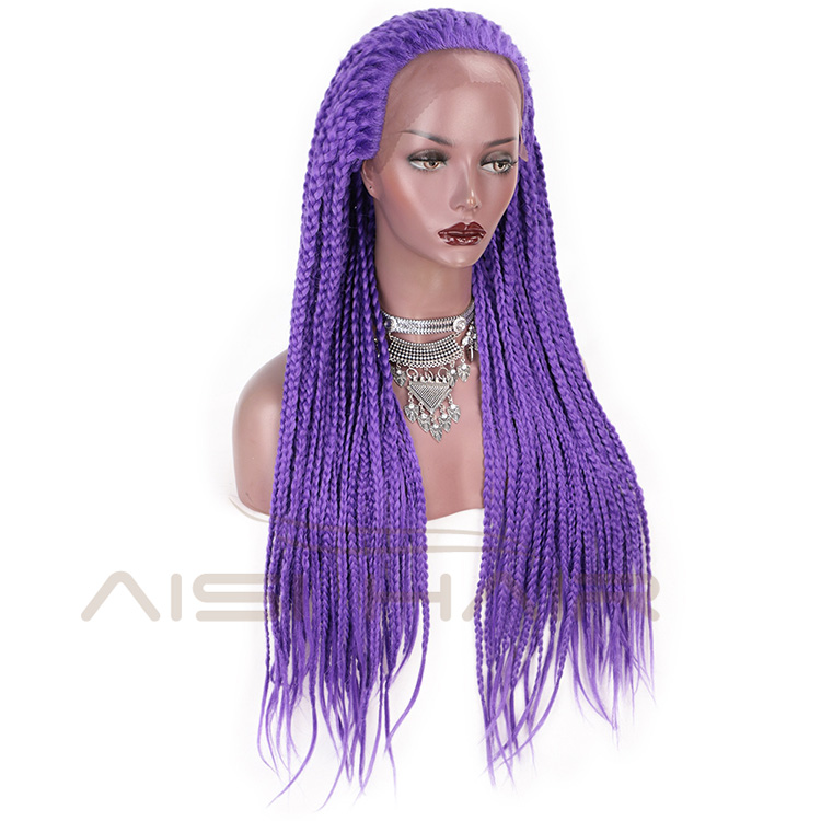 Aisi Hair Braids Box Lace Front Wigs Purple Gluless Synthetic Long Braids Lace Front Wigs for Black Women