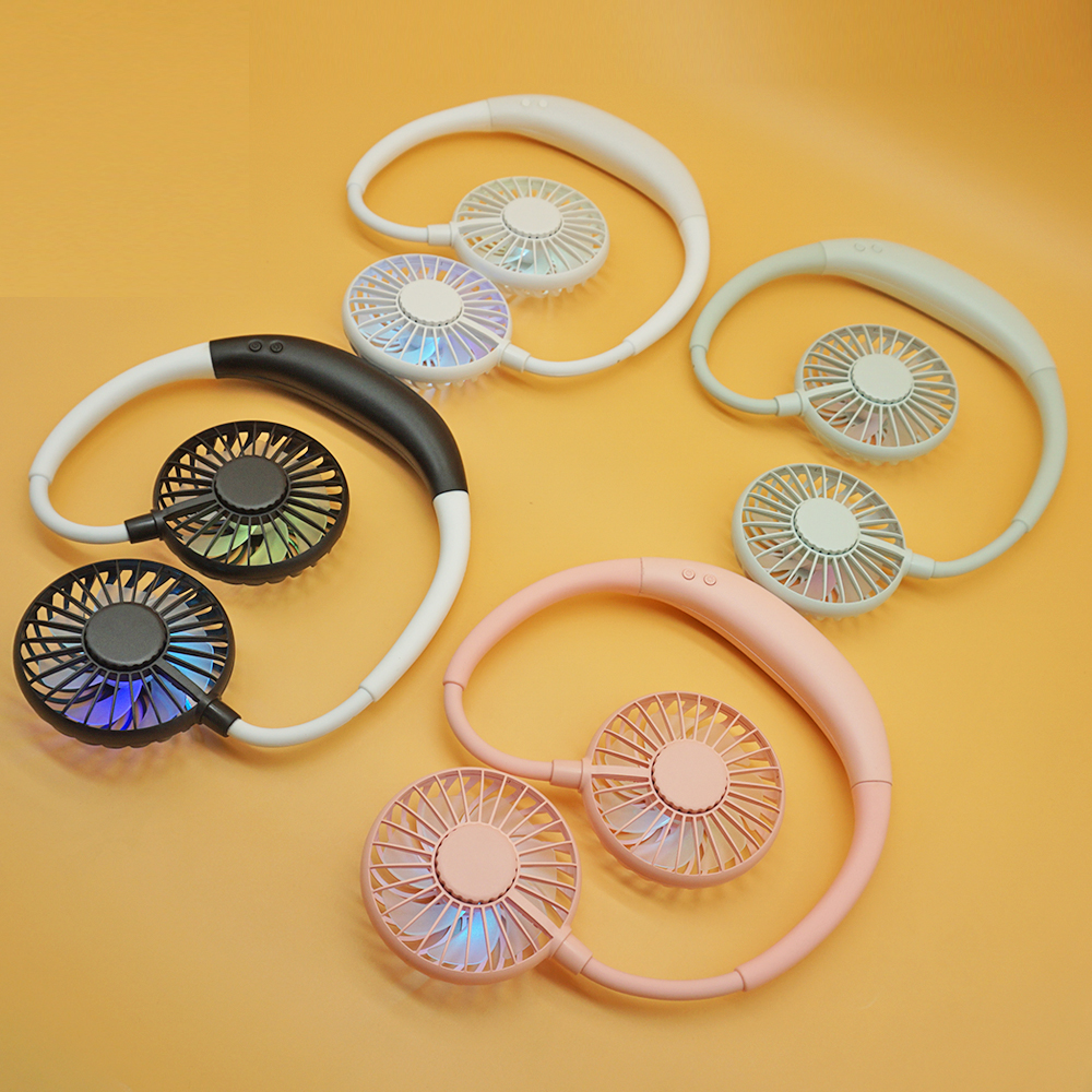 2021 New Arrival 2000mha Mini Rechargeable Fans Portable Neck Fan with LED Light