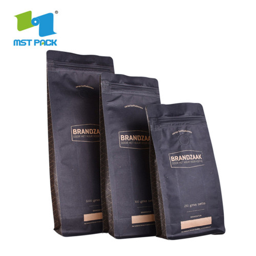 Eco friendly Kraft Paper square flat Coffee Bags With Valve And Ziplock