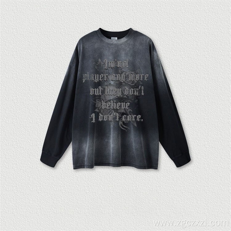 Gothic rose print washed fashion designer T-shirt