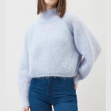 Custom Fluffy Fuzzy Ice Blue Hairy Knit Sweater for Women
