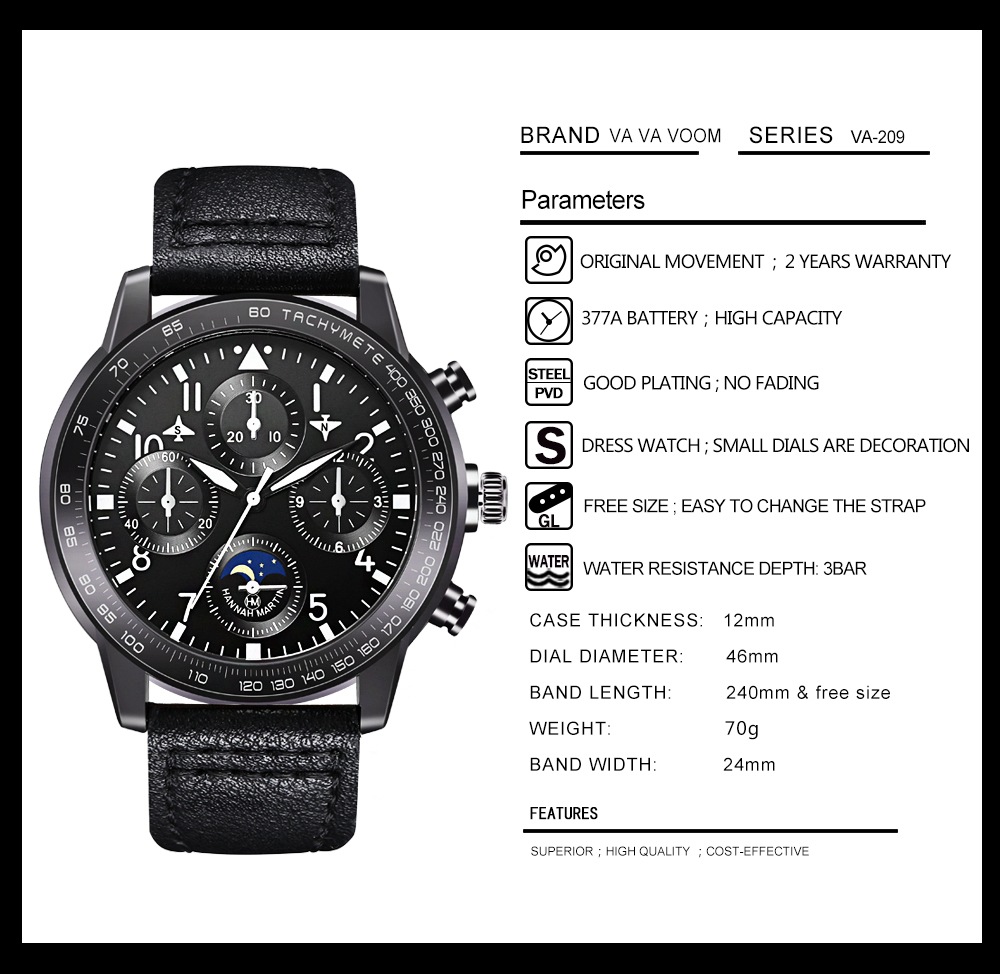 Mens Watches Top Luxury Brand Waterproof Sport Wrist Watch Chronograph Quartz Military Leather Relogio Masculino