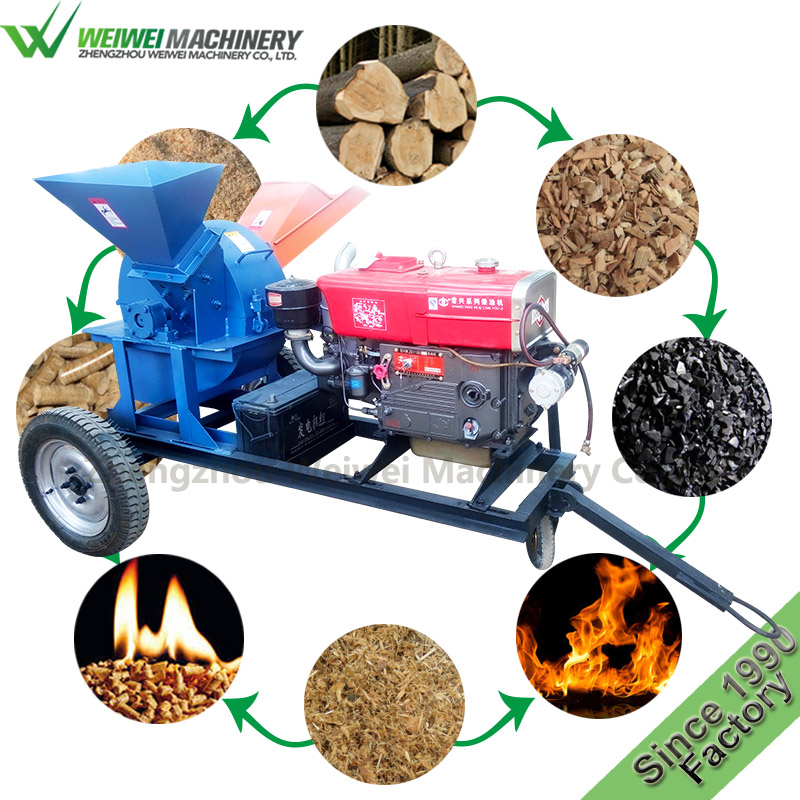 Weiwei wood hammer mill wood crushing machine diesel electric engine