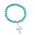 Natural Turquoise Chakra Gemstone 8mm Putaran Beads Mantra Gelang dengan HowliteCross