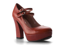 Fashionable High Heel Pump Shoes , Red Strap Genuine Leather