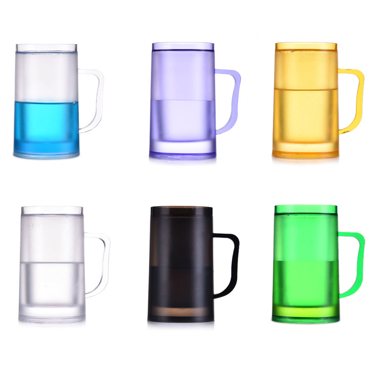 Sturdy Durable Plastic Beer Freezer Mugs, Cups, Double Wall Insulated Freezer Tumbler, Perfectly Cooling Glasses Mugs for Beer