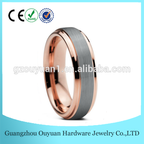 6MM Tungsten Carbide Wedding Band Ring, 18K Rose Gold Plated Beveled Polished Comfort Fit Tungsten Ring