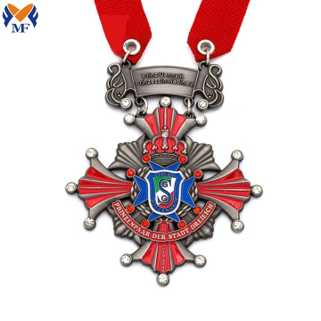 Red Emaille Luxus Metall Diamond Medal