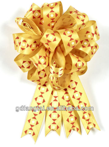 Yellow printed hongkong pull flower ribbon bow for packing