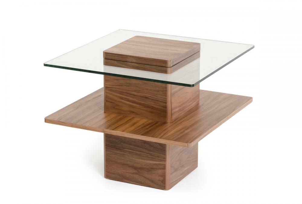 Mid-Century Walnut en Glass End Table