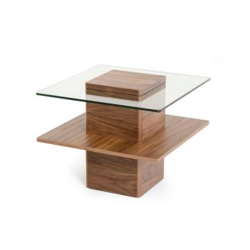 Mid-Century Walnut en Glass End Table