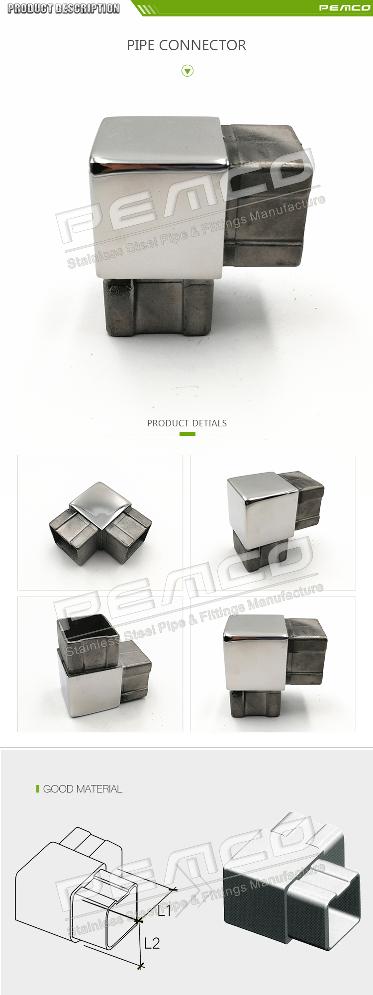 Stainless steel square tube joint connector fittings for sale