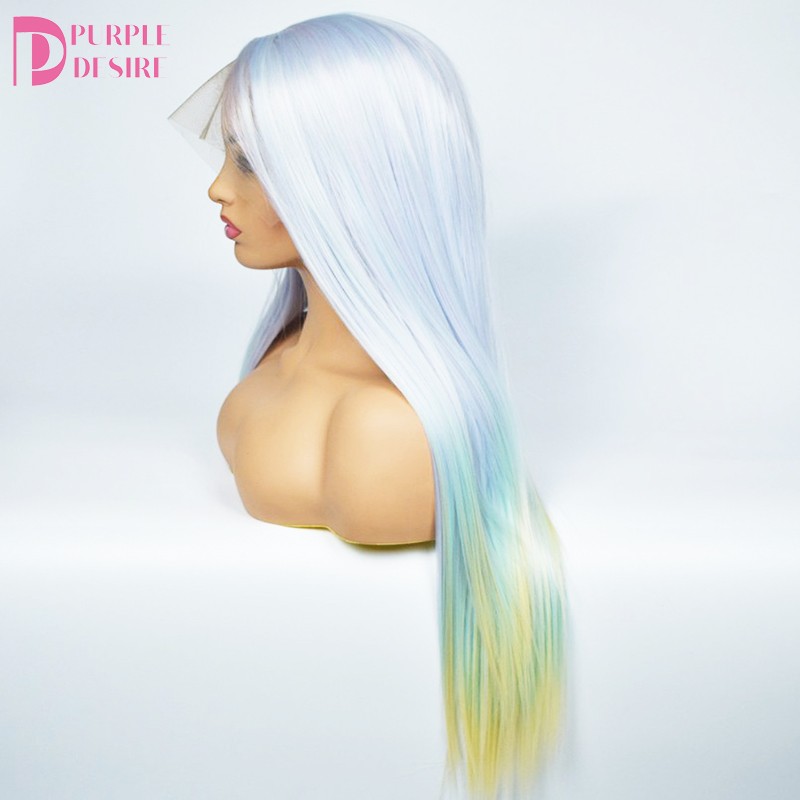 high temperature fiber ombre color silky  colorful middle part synthetic bob lace front wig