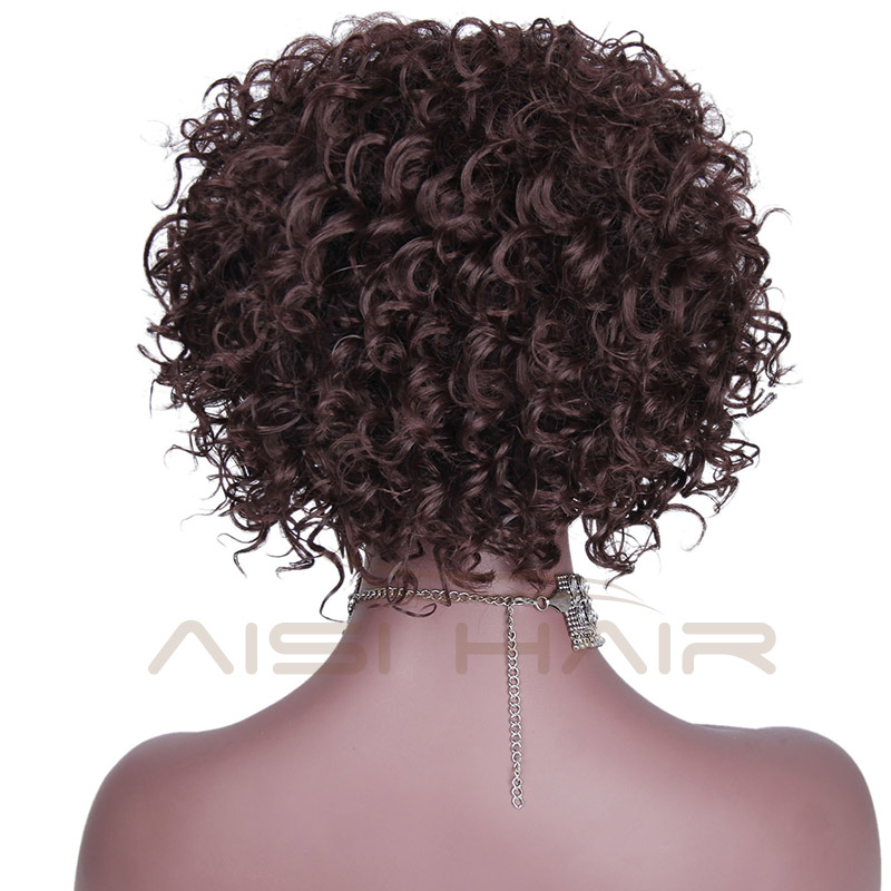 Top Quality Short Afro High Temperature Curly Wigs Fiber Brown Color Synthetic Hair Wig For Black Women