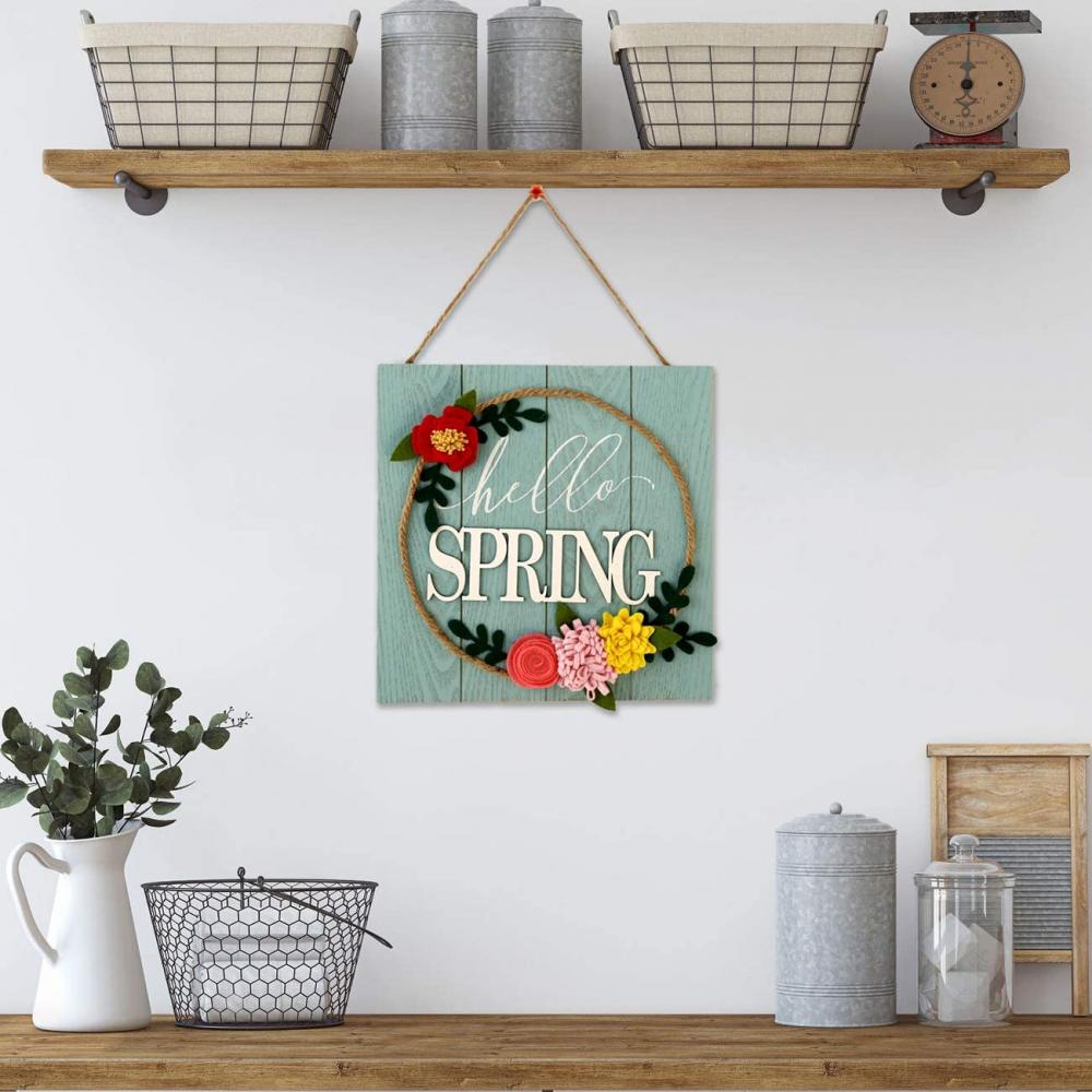 Flores de tecido 3D Placa de parede Hello Spring