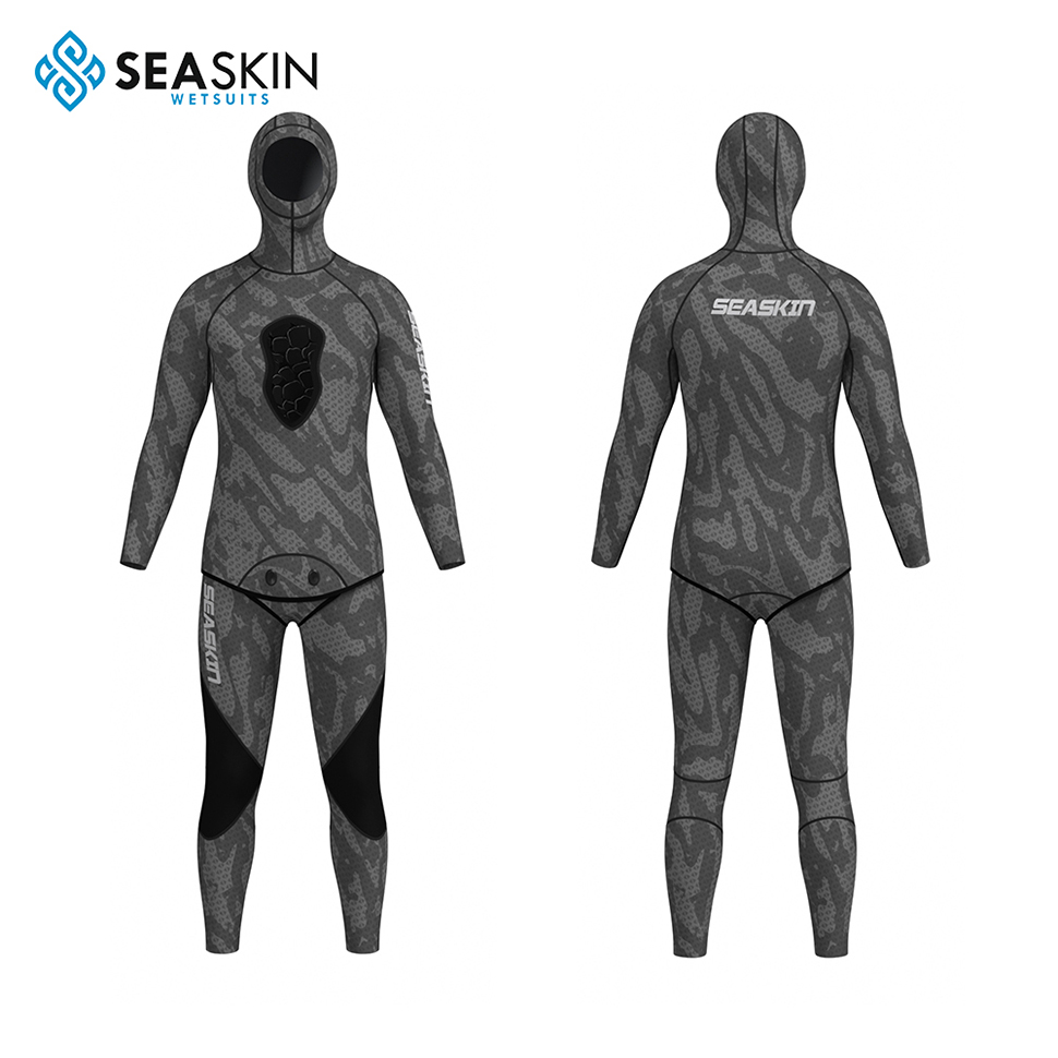 Seaskin Erkekler 3mm Kamuflaj İki Parçalı Hoodie Neopren Suits Şnorkel Swearing Camo Spearfishing Wetsuit