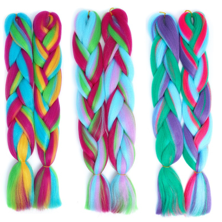 Rainbow Mix Colorful Synthetic Braiding Hair Extensions Soft Jumbo Crochet Braids