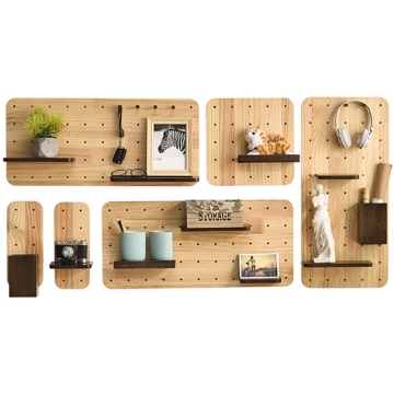 Nordic Wooden Pegboard Display Wall Shelves