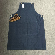 Fashion denim bib apron for barista and work removable leather strap