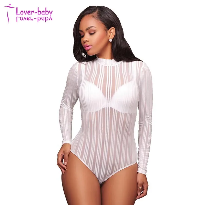 Kaden Black Striped Mesh Bodysuit L8008