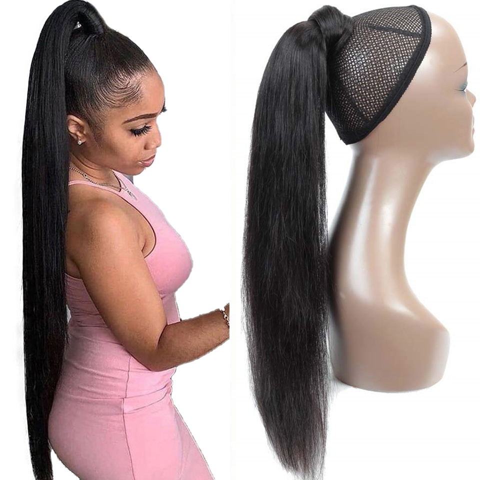 Wholesale Wrap Around Ponytail Human Hair Brazilian Kinky Straight Pony Tail Remy Hair Clip In Ponytail Extensions For Women