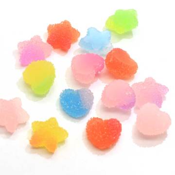 Wholesale 100pcs Candy Resin Cabochon Double Colors Flatback Kawaii Star Heart Shape Slime Beads For Craft Girl Hair Center