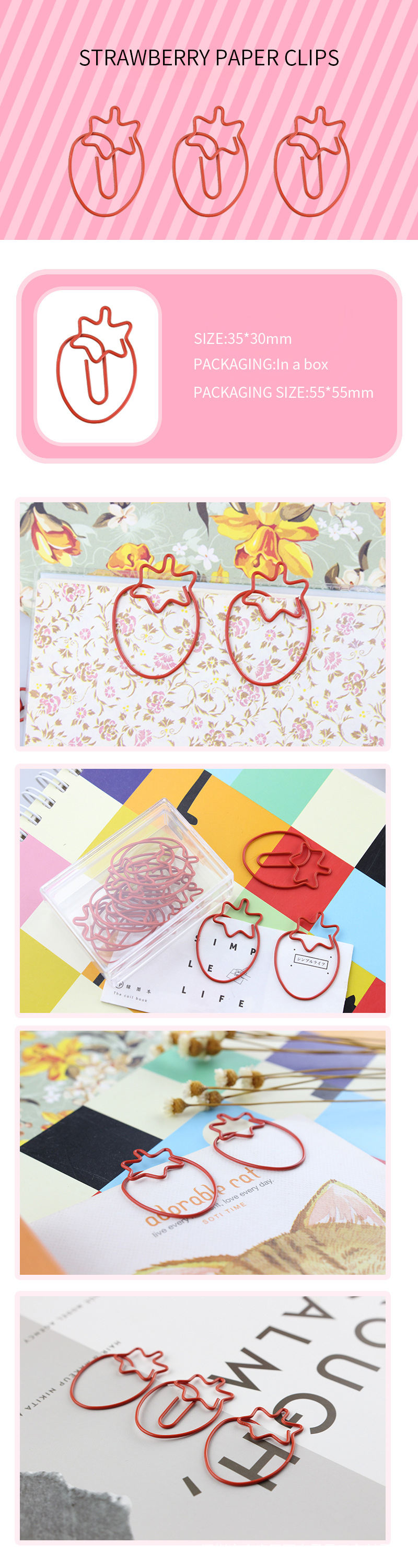 Cute Flower Hair Packaging Strawberry Paper Clip