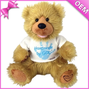 plush bear mascot with logo printing T shirt,singing dancing gummy bear toy