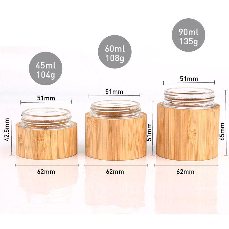 45ml 60ml 90ml bamboo shell glass jar with bamboo lid on sale