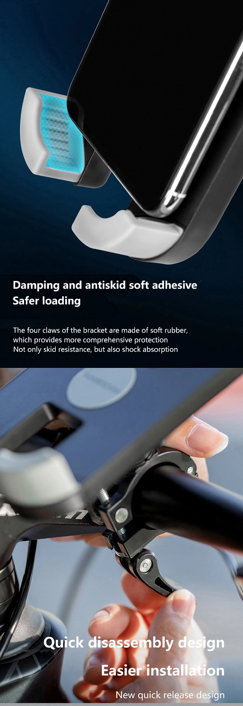 Rockbros Bicycle Handlebar Rotatable Mobile Phone Holder ABS Bicycle Mobile Phone Holder Adjustable Super Light Quick Release