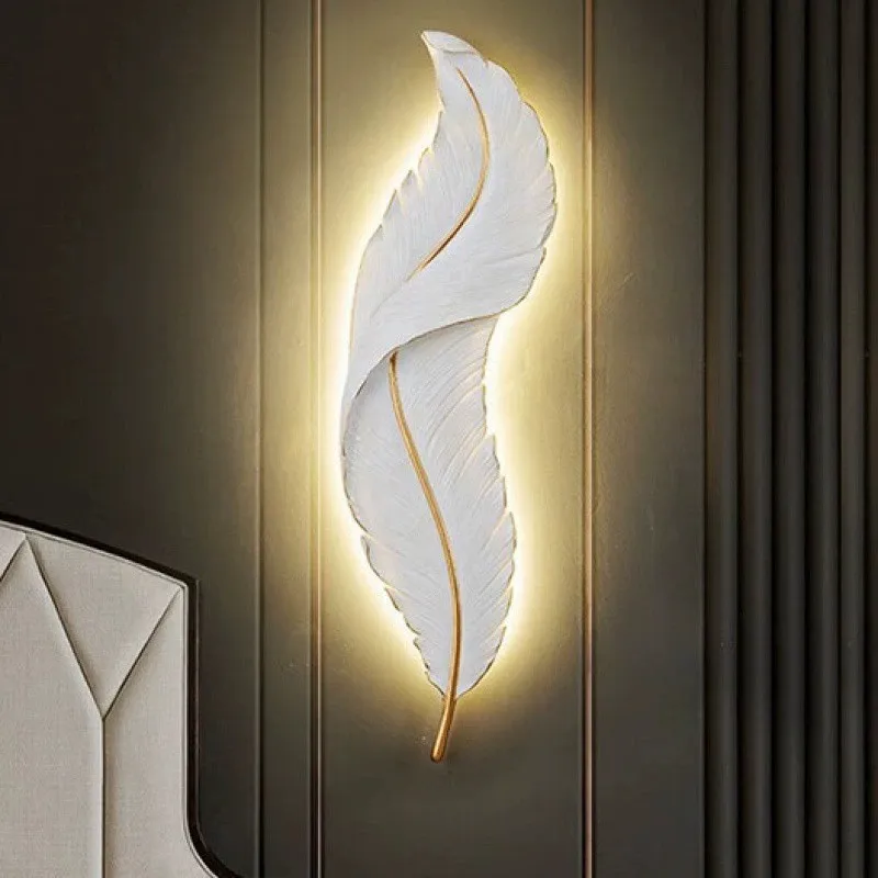 Modern LED Dimmable Wall Sconce with Elegant Feather Design Lamp