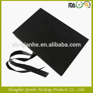 Custom Cardboard black rigid printing paper gift box with ribbon