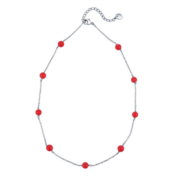 Sterling Silver Chain Fashion Red Pearl Necklace